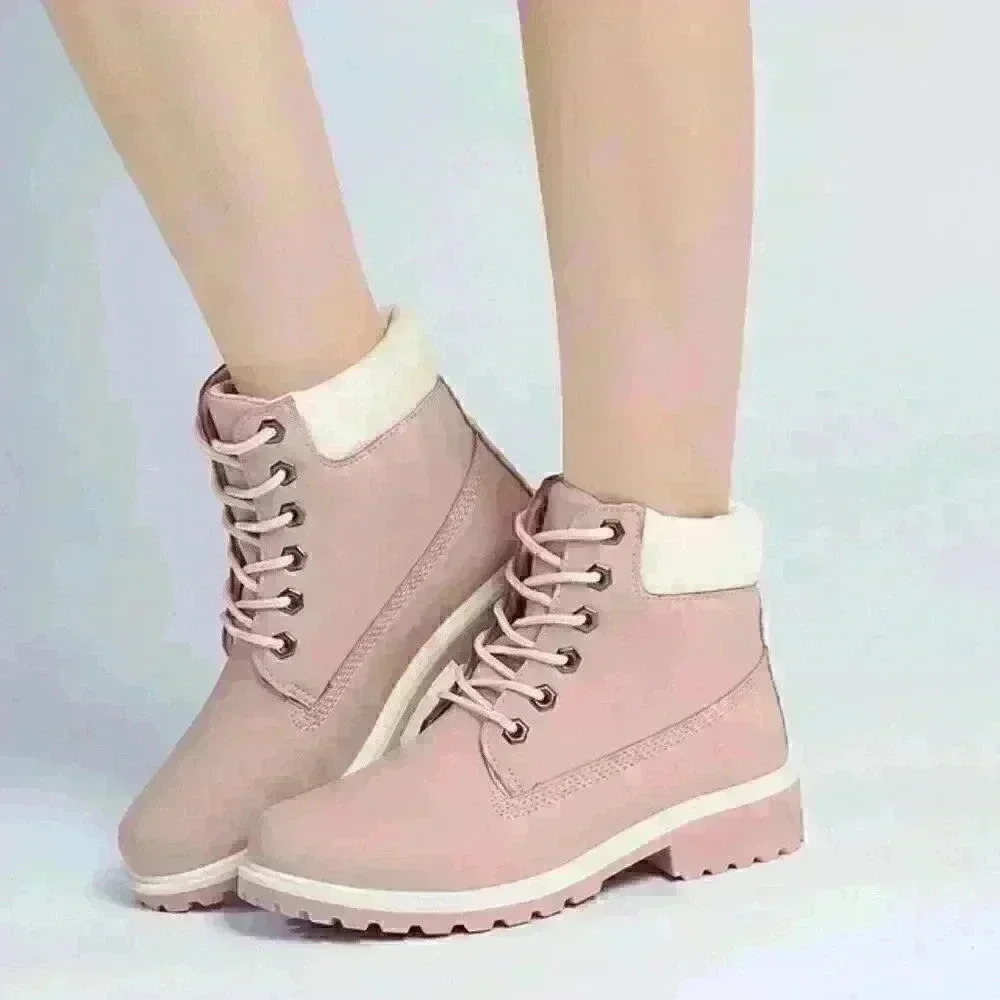 Size 6 boots, ankle high, small heel, pink, brand new lace up